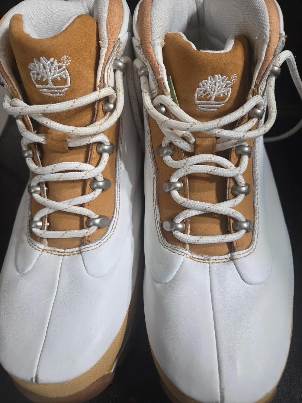 Timberland Hiking Boots White Tan Leather Size 7.5 - Used